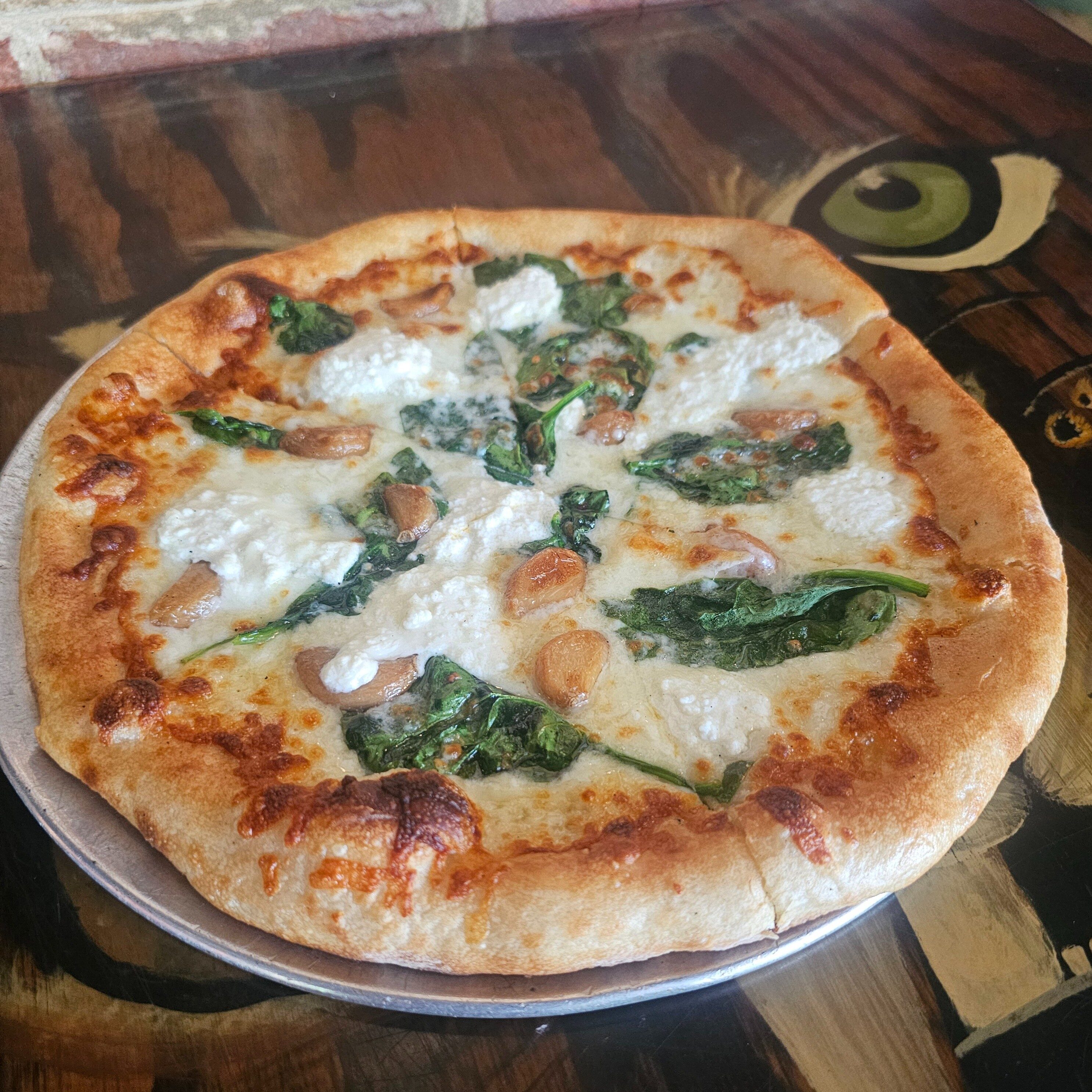Roasted Garlic & Spinach Pizza.