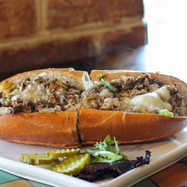 Jerk Chicken Cheesesteak Sandwich.